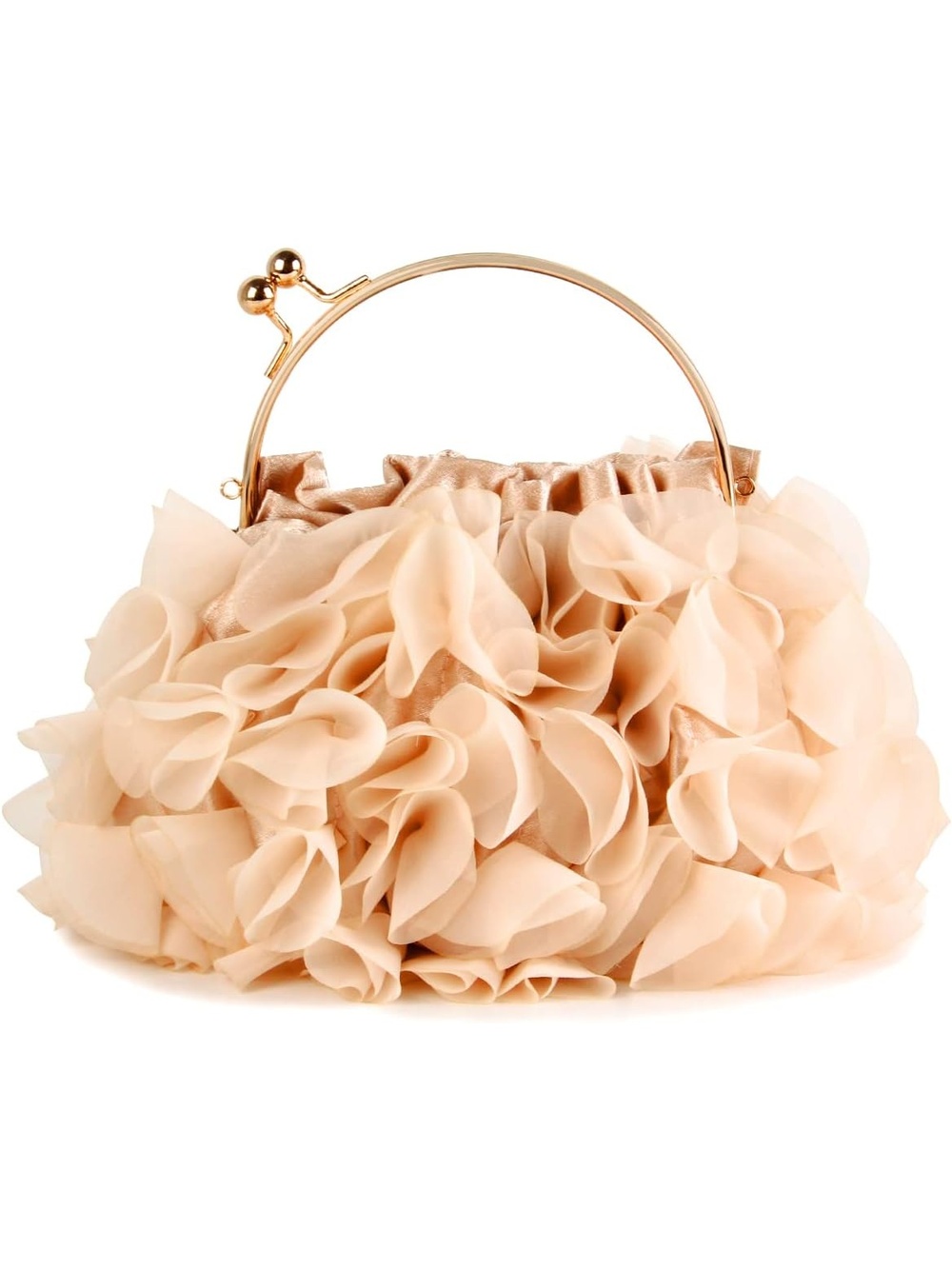 〽️ Women's Apricot Satin Flower Floral Clutch Purses Kiss Lock Evening Handbag